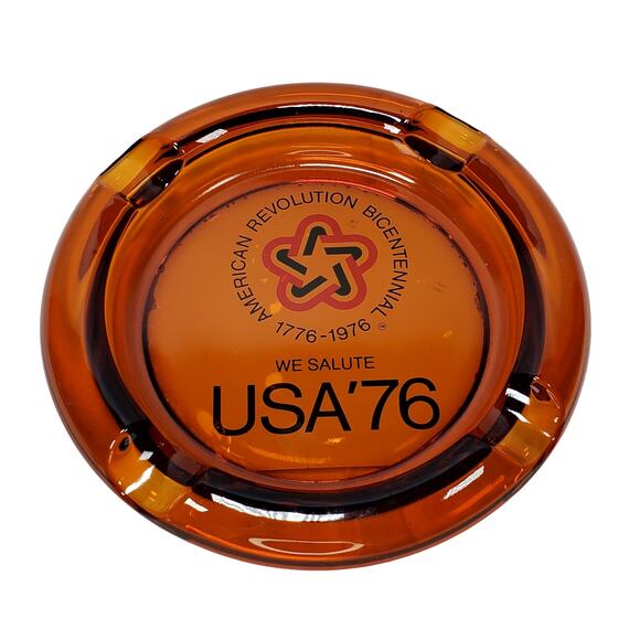 Vtg American Revolution Bicentennial Ashtray Amber Large USA 1776 Patriotic 7.5" - Picture 1 of 6